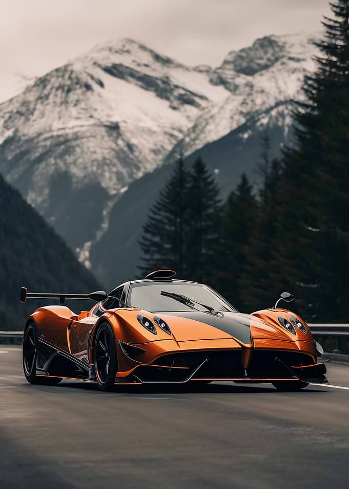 Orange Pagani in Mountains
