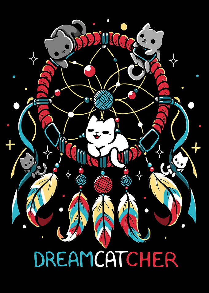 Cute Cat Dreamcatcher with Feathers