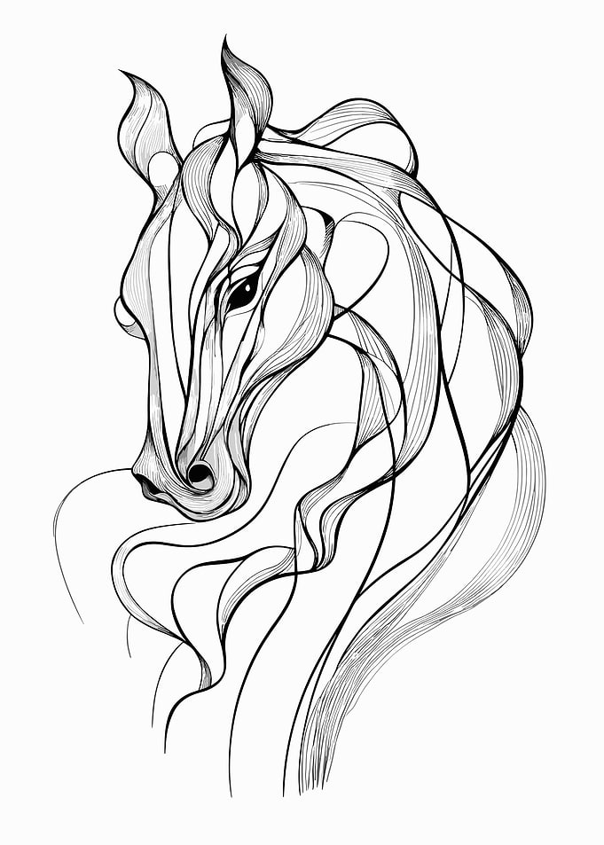 Elegant Horse Head Line Art