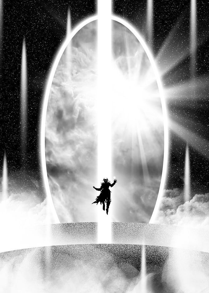 Figure Ascending Through a Cosmic Portal