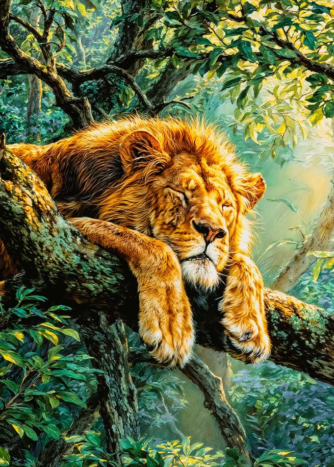 Golden Lion Resting On Branch