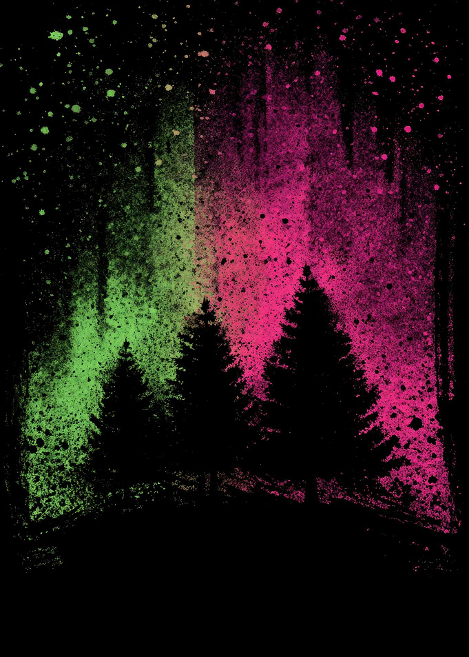 Aurora Borealis Over Pine Forest