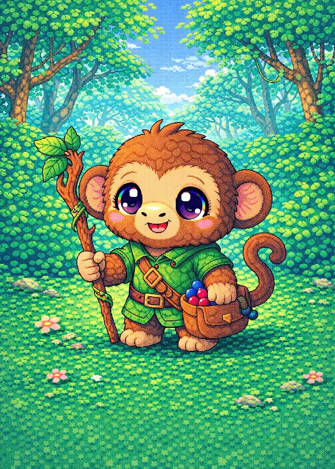 Cute Monkey Adventurer in Forest