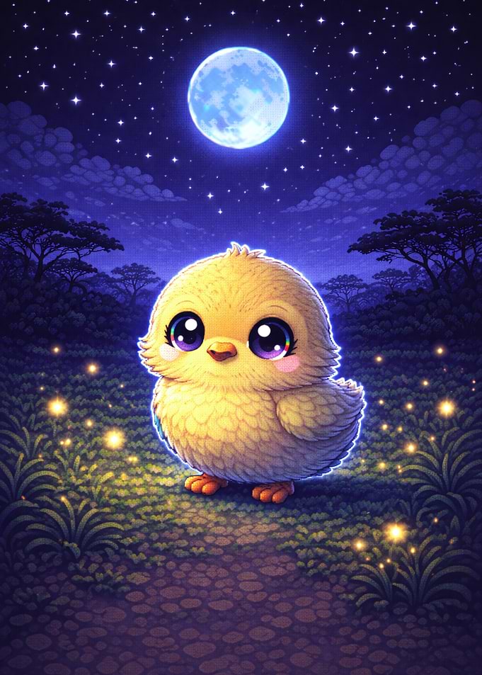 Cute Chick Under the Moon