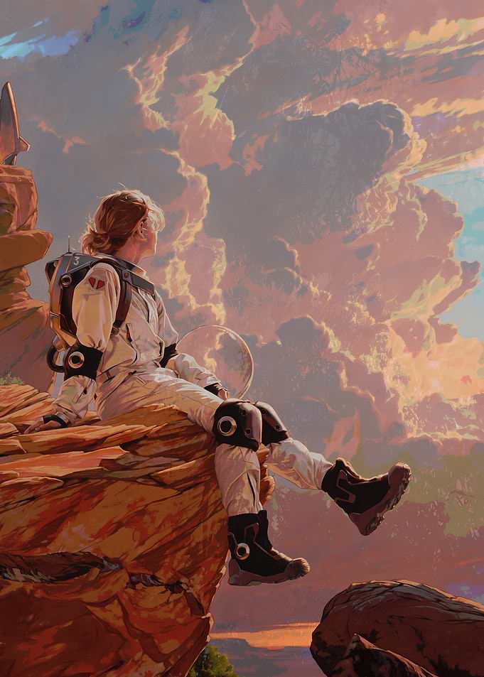 Astronaut on a rocky planet