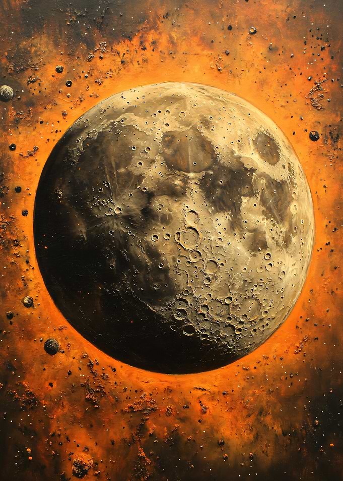 Surreal Moon in Fiery Nebula
