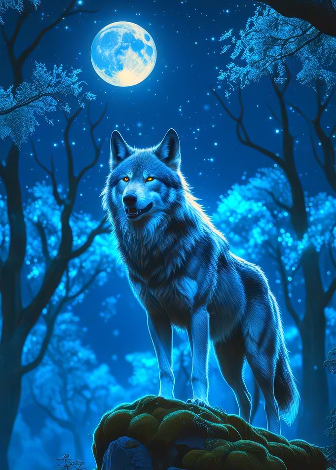 Wolf under the full moon