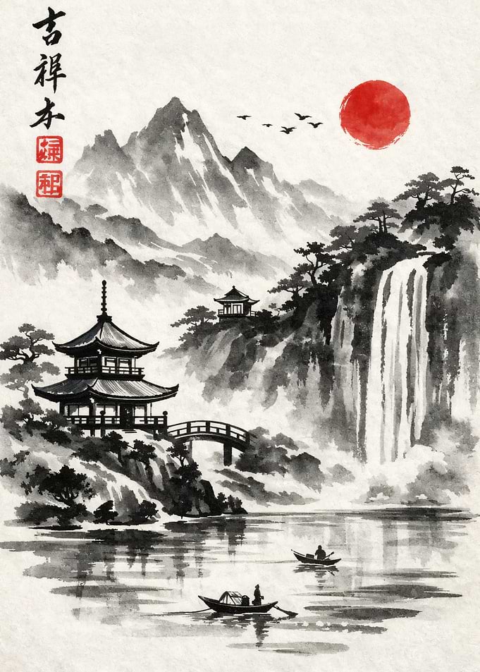 Japanese Ink Painting Landscape