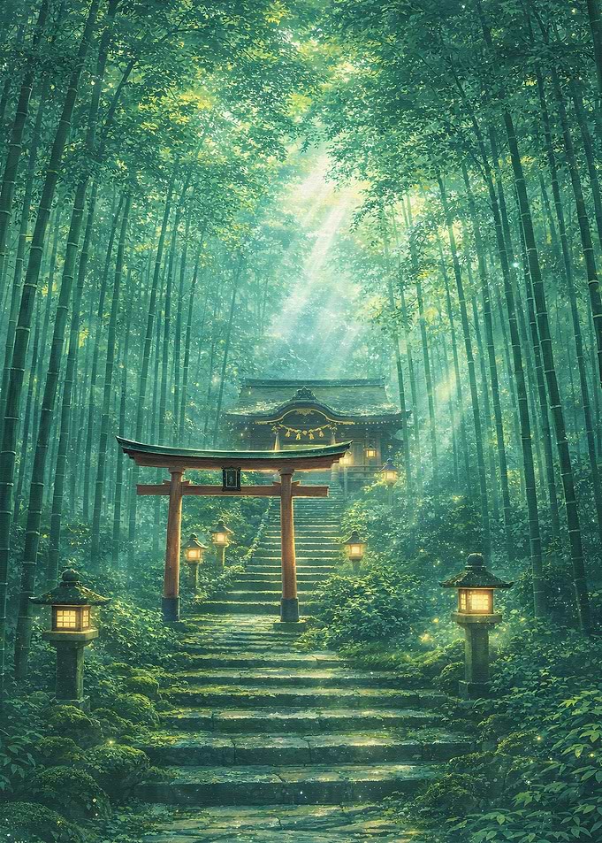 Serene Bamboo Forest Shrine Path