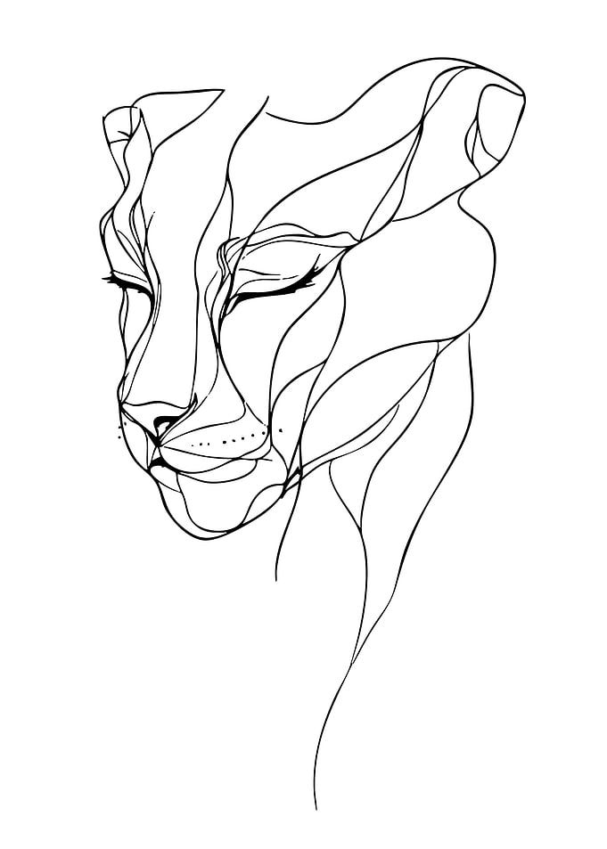 Abstract Lioness Line Art