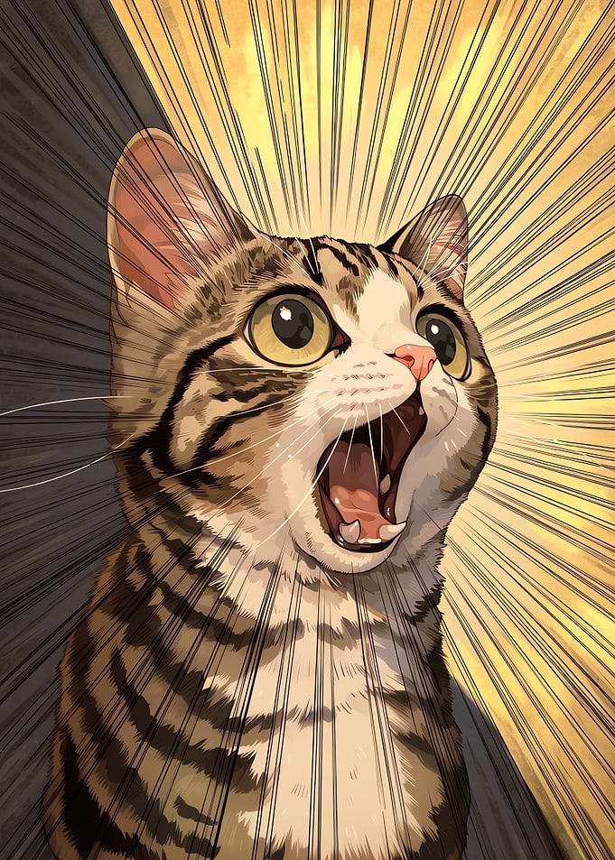Surprised Cat with Open Mouth