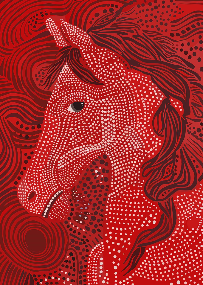 Red Horse Portrait with Dot Art