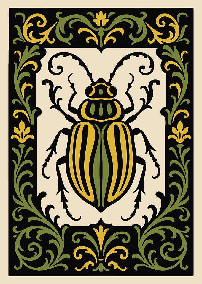 Stylized Beetle with Floral Border