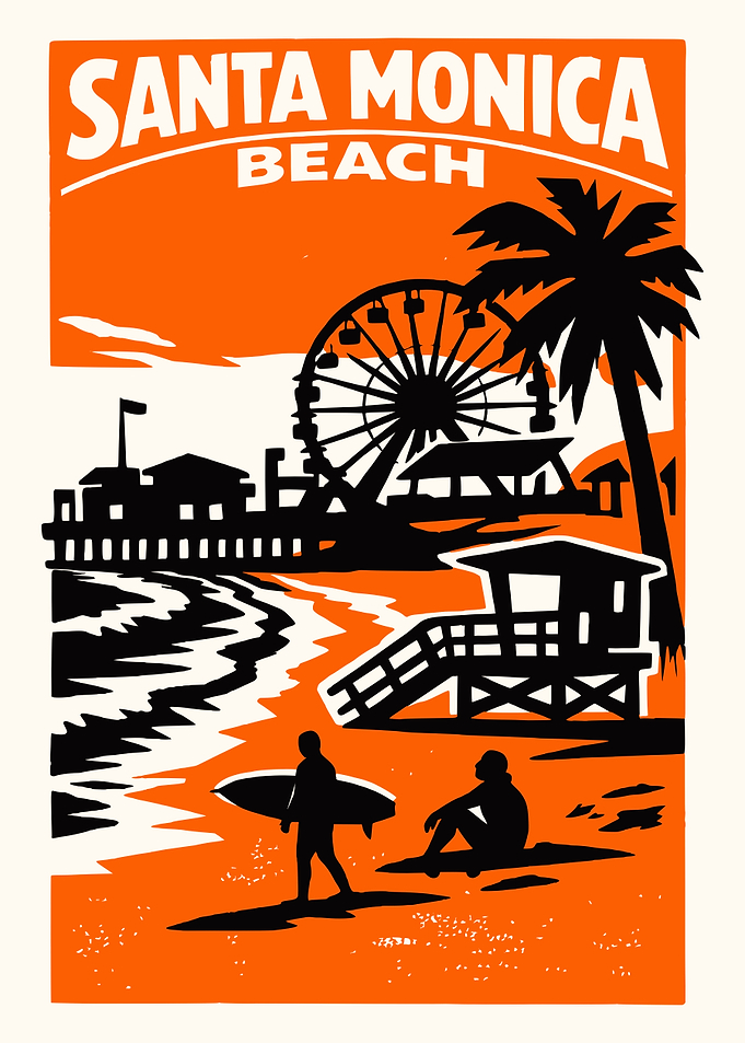 Santa Monica Beach Retro Poster