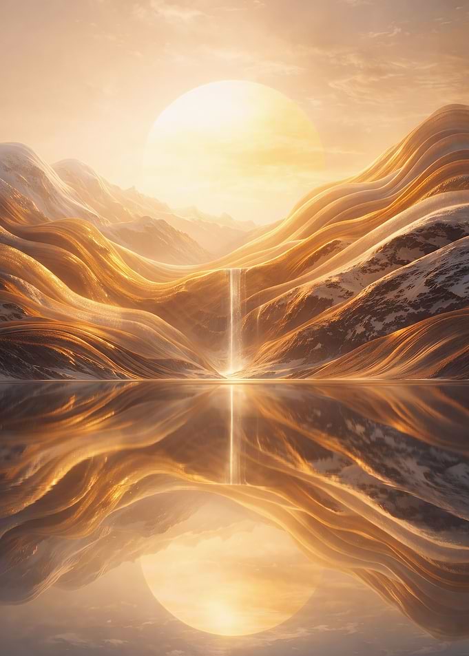 Golden Mountain Landscape Reflection