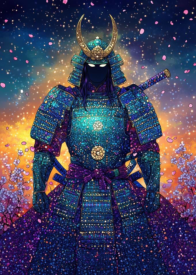 Samurai Warrior in Cosmic Bloom