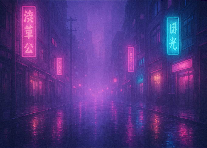 Neon City Street at Night