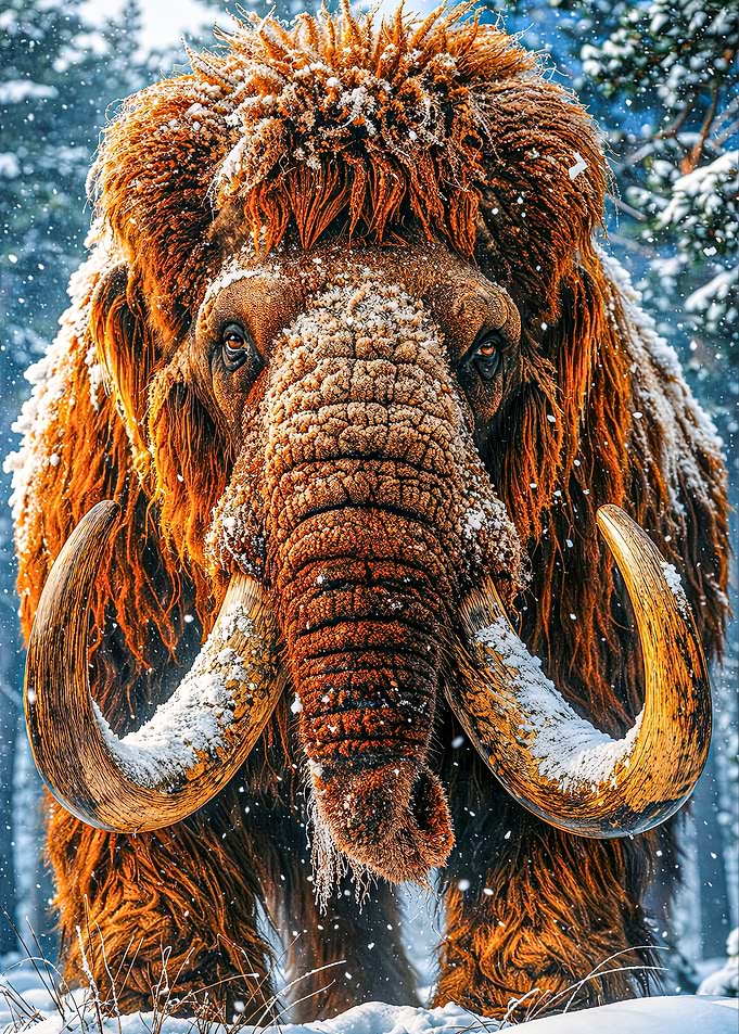 Woolly Mammoth in Snowy Forest