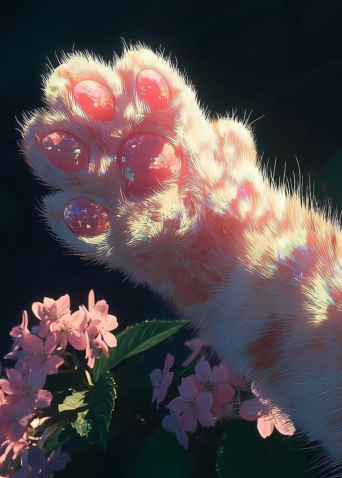 Close-up of a cat's paw with pink beans
