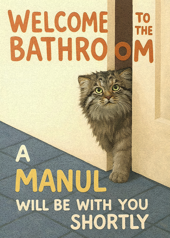 Manul Cat in Bathroom Welcome Sign