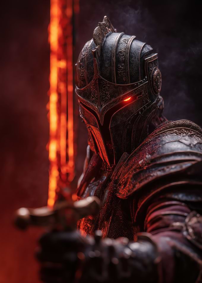 Fiery Knight with Glowing Eyes