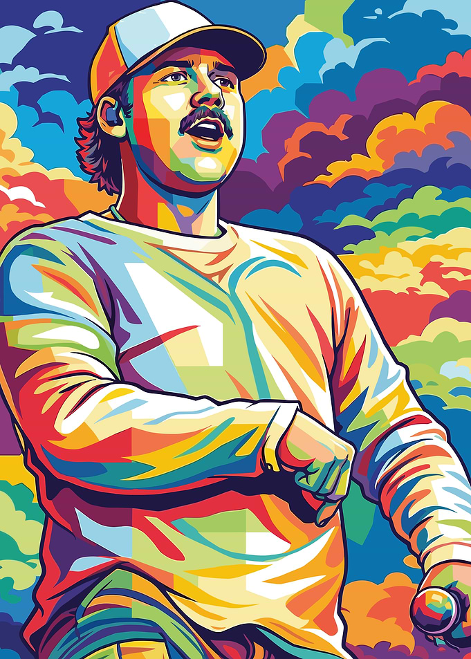 Colorful Portrait of a Man with a Moustache
