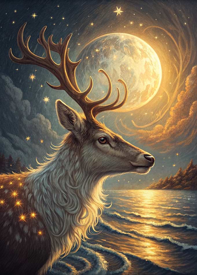 Magical Deer Under the Moon