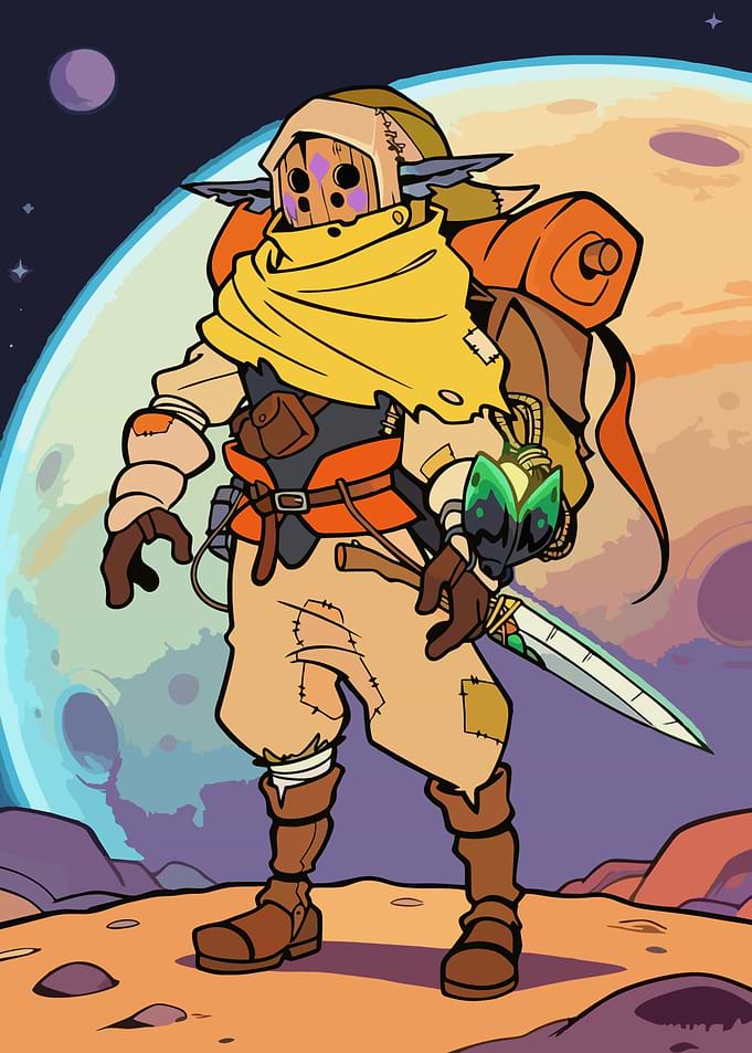 Sci-fi character with mask and sword