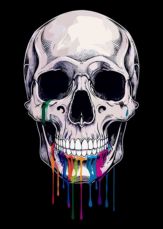 Skull with Dripping Rainbow Paint