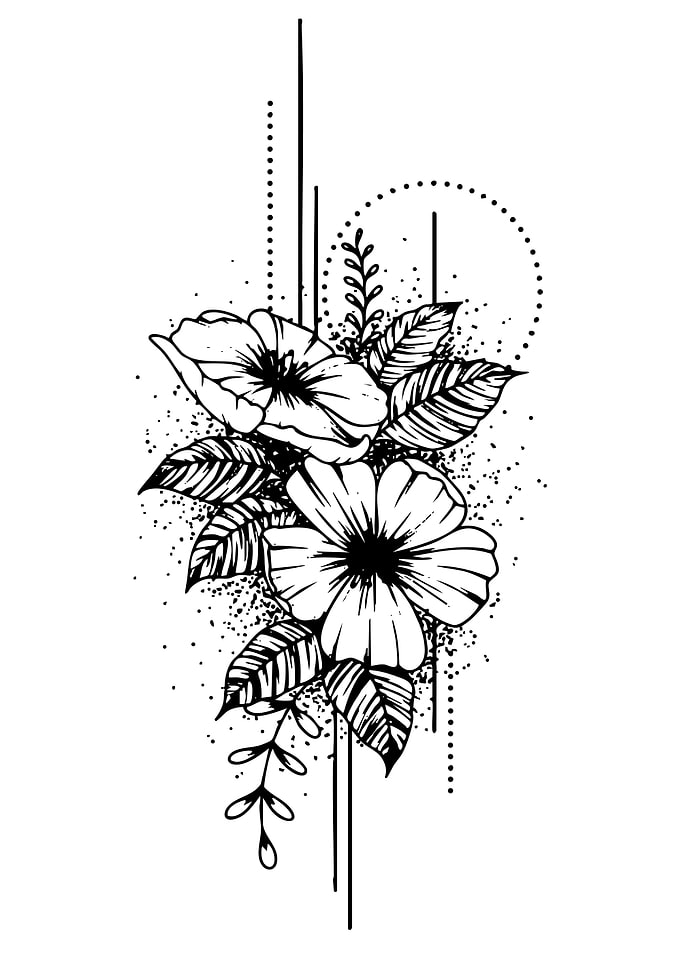 Black and White Floral Tattoo Design