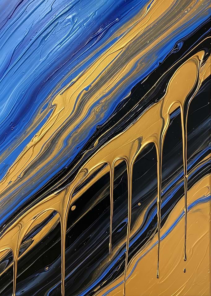Black and Gold Abstract Wall Art – Luxury Modern Fluid Acrylic Painting, High Contrast Canvas Decor