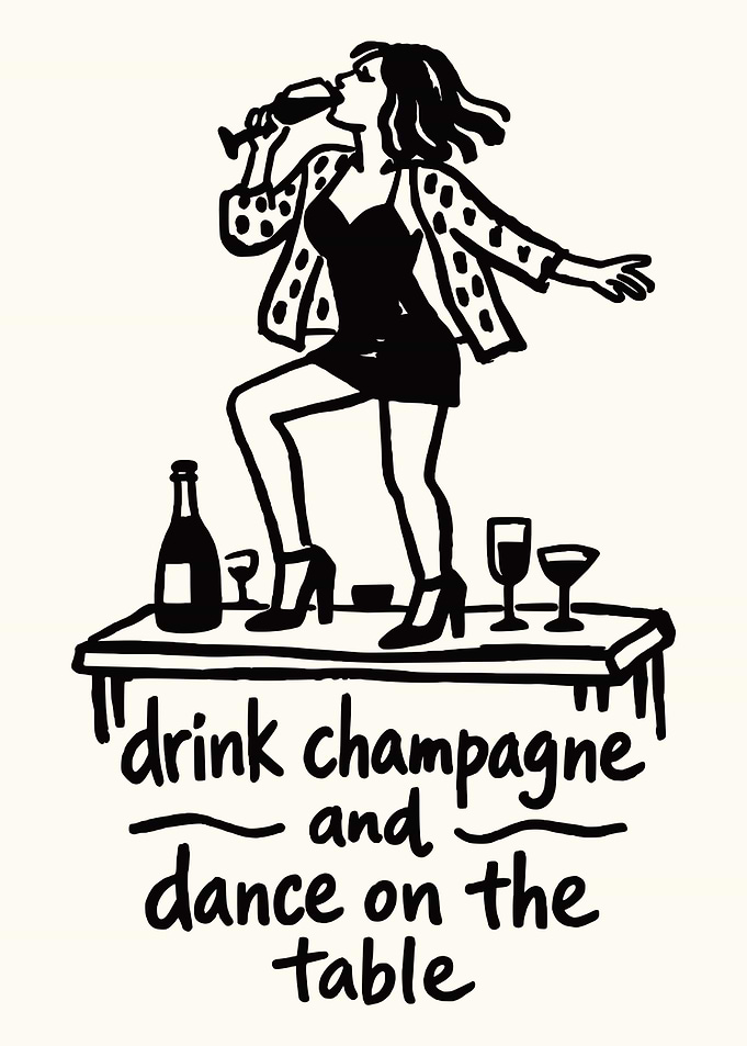 Woman dancing on table with champagne