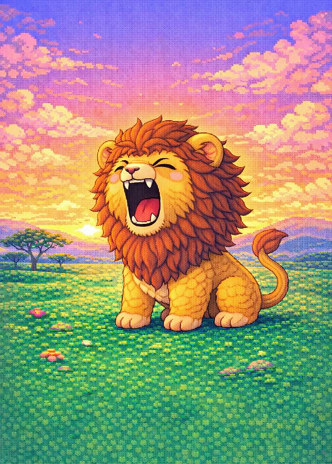 Cute Lion Yawning at Sunrise