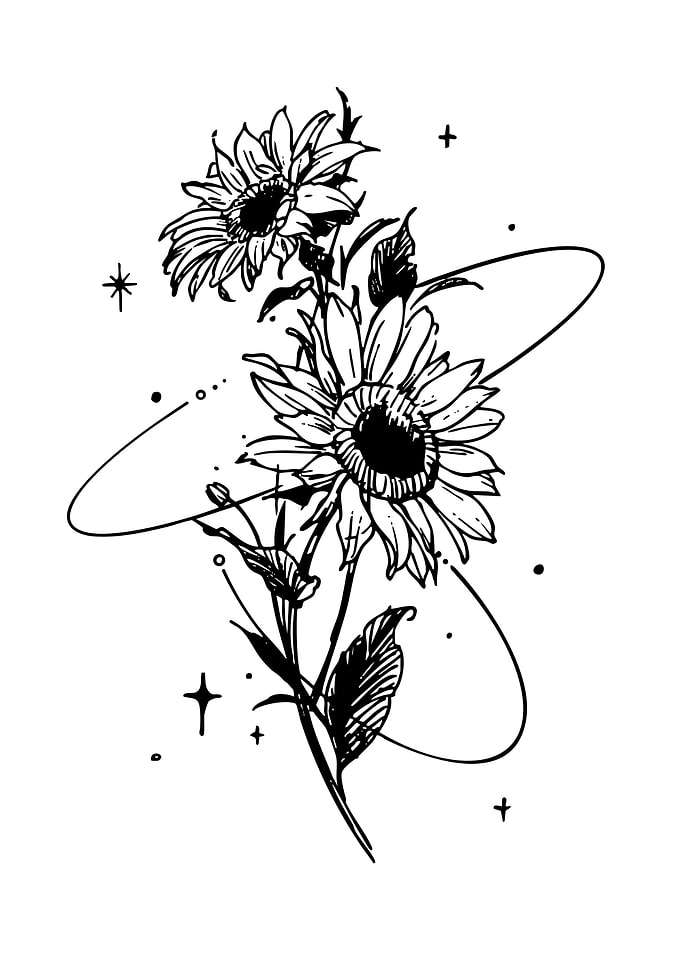 Black and White Sunflower Tattoo Design