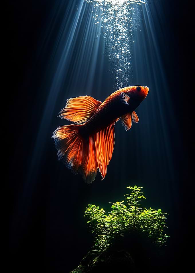 Betta Fish in Sunlit Water