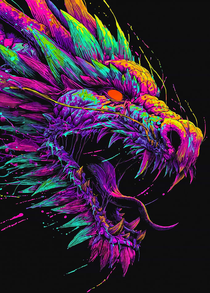 Vibrant Neon Dragon Head Portrait