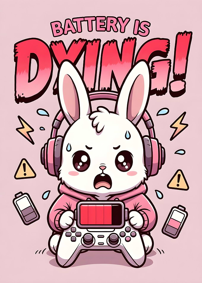 Cute Bunny Gamer with Low Battery