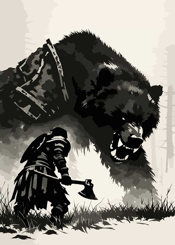 Warrior Fights Giant Bear