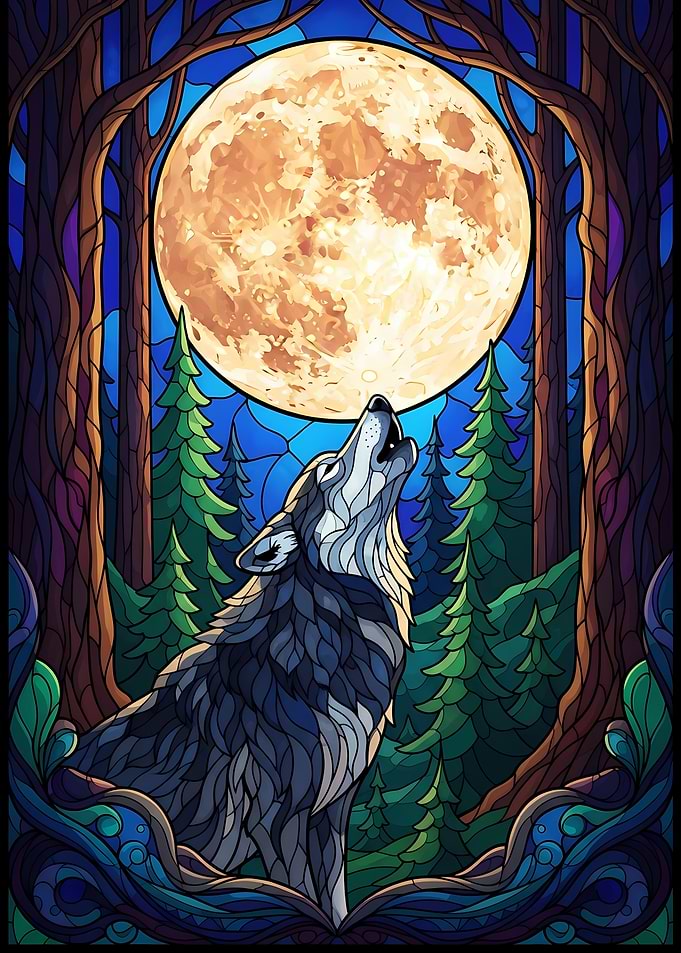 Wolf Howling at the Full Moon