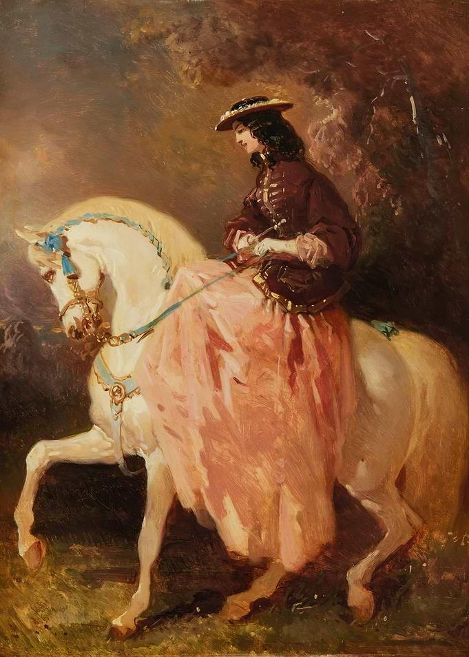 Woman Riding a White Horse