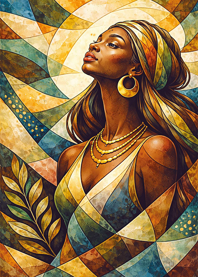 Stunning Woman in Abstract Geometric Background