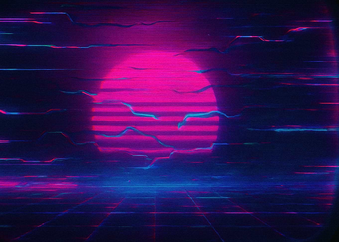 Retro Sunset Grid Glitch