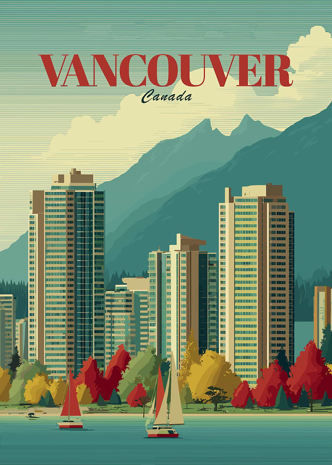 Vancouver Cityscape with Mountains and Sailboats