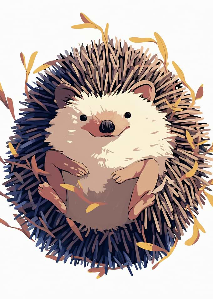 Cute Hedgehog with Autumn Leaves