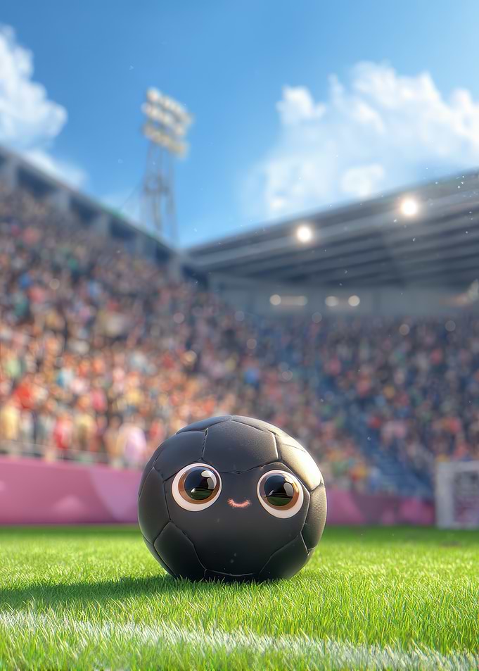 Cute Soccer Ball Character on Field