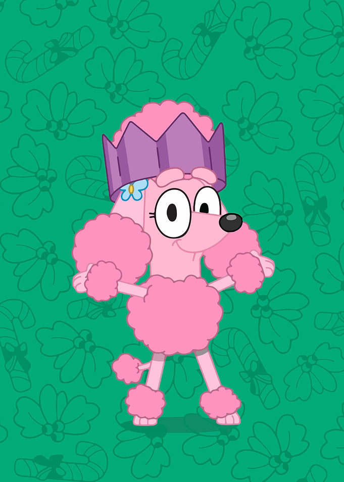 Pink Poodle with Crown and Flower