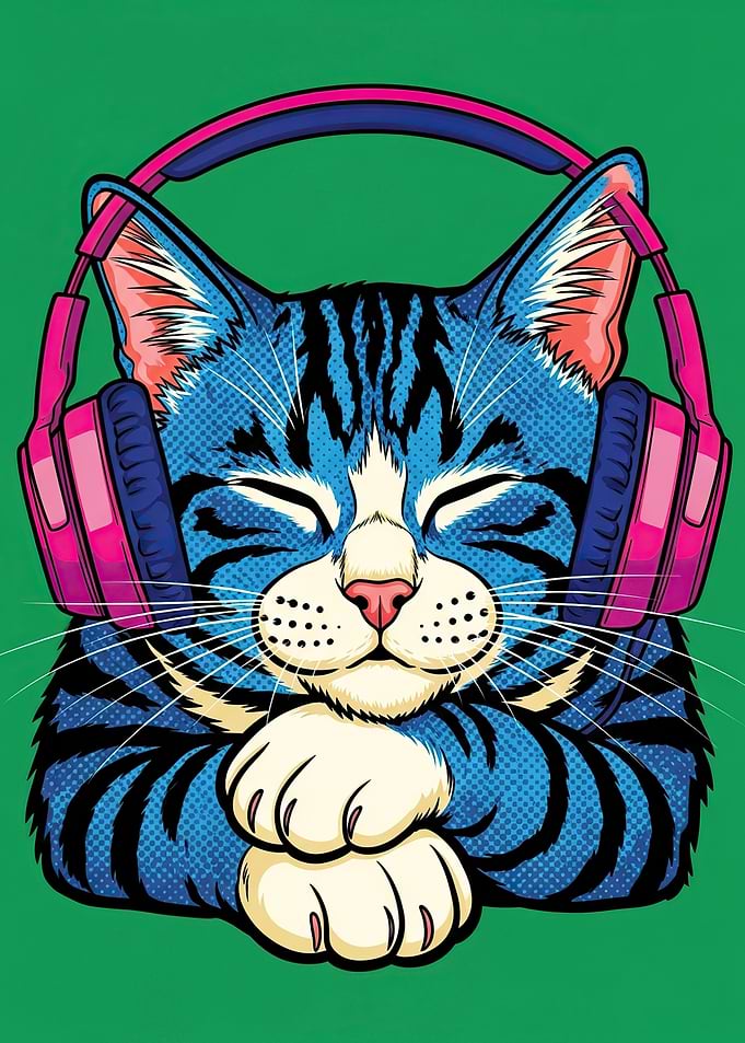 Cool Cat Listening to Music