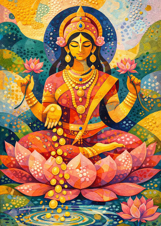 Goddess Lakshmi seated on a lotus