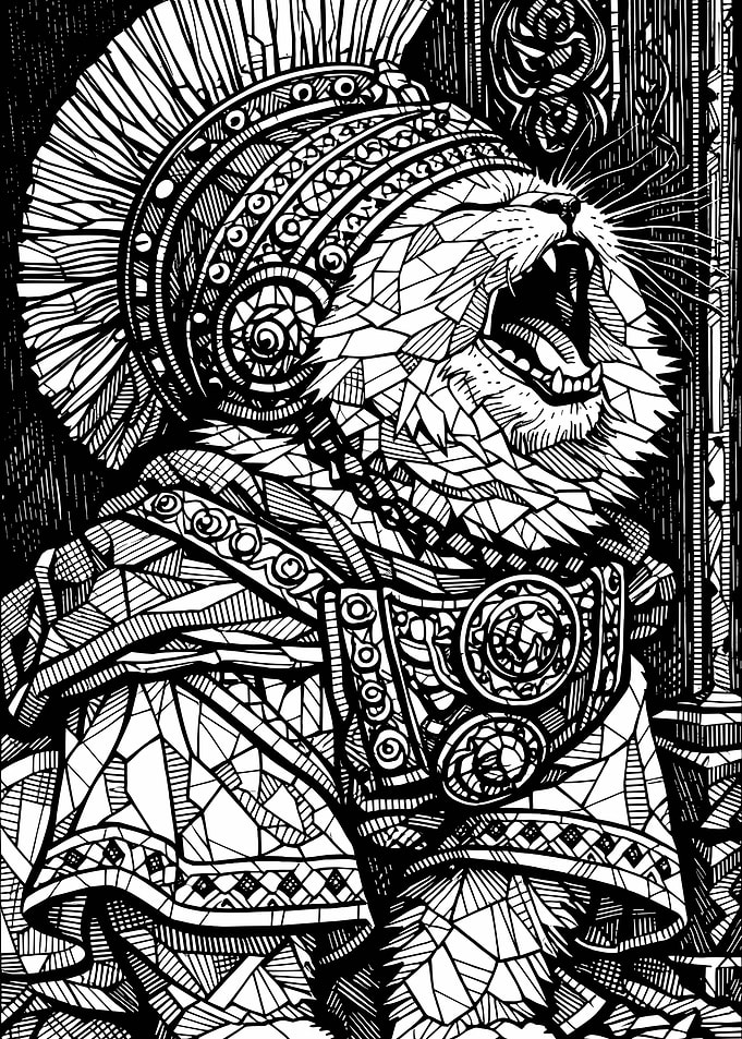 Feline Warrior in Ornate Armor