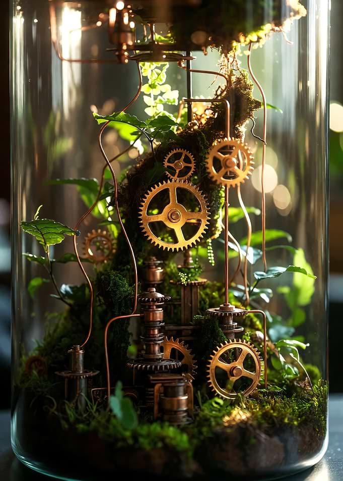 Terrarium with Gears and Plants